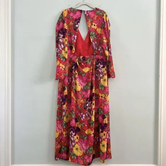 RIXO x Target Red Floral Open Back Cascade Ruffle Long Sleeve Midi Dress - Picture 5 of 7